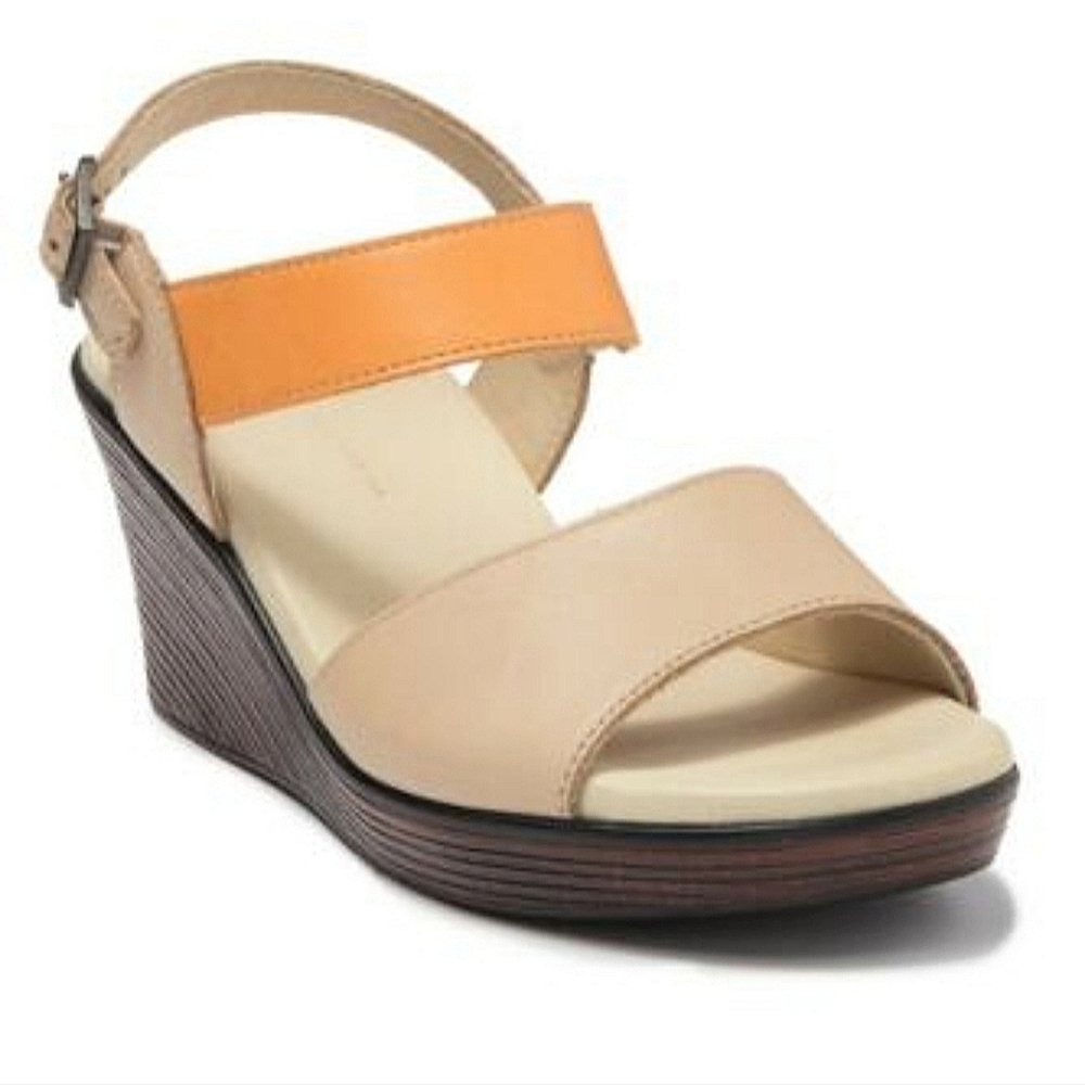 SAS Heather leather orange & cream comfort wedge sandals